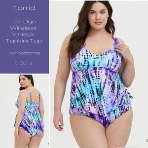 Torrid - Tie Dye Wireless V-Neck Tankini Top (no bottoms)